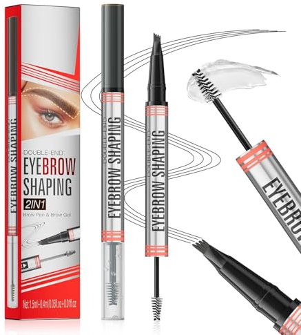 RZJZGZ Magic Eyebrow Pencil - 2-in-1 Dual-Ended Eyebrow Pen with 4-Fork-Tip & Eyebrow Brush and Sealing Brow Gel, 3D Waterproof, Creates Natural Looking Brows Rapidly (Grey)