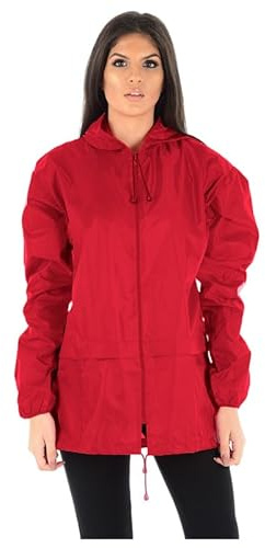 MyShoeStore Unisex Plain Kagool Raincoat Mens Womens Ladies Waterproof Summer Hooded Cagoule Lightweight Casual Jacket Shower Proof Windbreaker Kagoul Outdoor Festival Mac Tops(Red, XL)