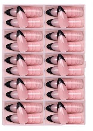 120x/Box Full Covers Stick On Nails Black French Tip False Nails Almond Press On Nails Simple Artificial Nails For Woman