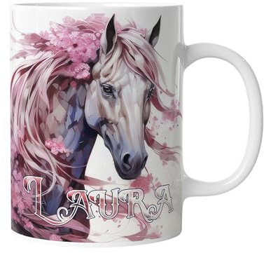 timalo® Tasse mit Namen bedrucken lassen | Individuelle Kindertasse personalisiert mit Wunschname für Kinder Motiv | Pferd Aquarell | mug-child-11