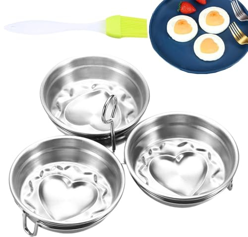 Eierkocher aus Edelstahl, für pochierte Eier, 3 x Eierform aus Edelstahl, Pfannkuchentopf für Spiegeleier, antihaftbeschichtet