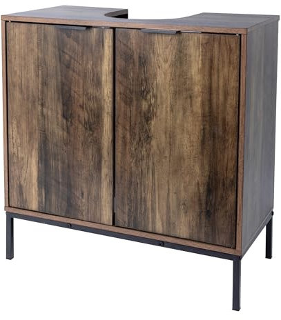 Under Sink Bathroom Storage Cabinet, 2 Door, Rustic Brown Oak, 60 x 60 x 30 cm