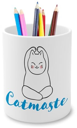 Fabulous Stifteköcher aus Keramik – Catmaste Namaste Cat Pets Yoga – 325 ml
