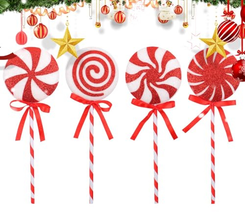 Weihnachts Lolli Deko, 4X Zuckerstangen-Weihnachtsbaumschmuck, Rot-weiße Lollipop-Dekorationen, Lollipop-Saisondeko Für Schule, Schlafzimmer