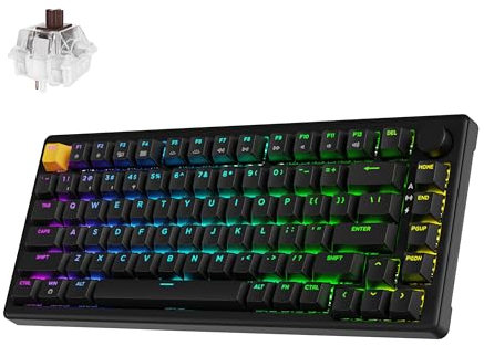 JamesDonkey J2 75% Wireless Mechanical Gaming Keyboard, Gasket 82 Keys BT5.1/USB-C/2.4GHz RGB Backlit with Custom Knob Super Brown Switch, PTB Keycap, QMK/VIA for Win/Linux/Mac