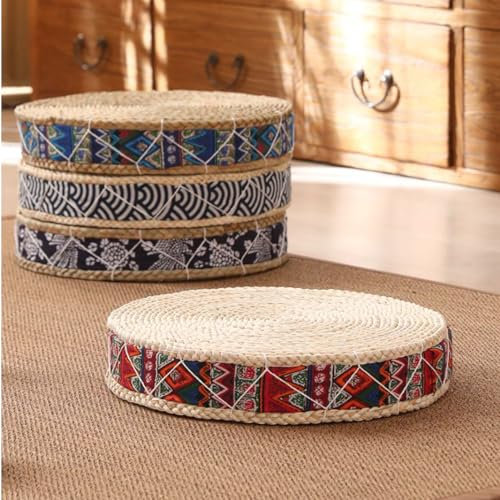 Handgewebtes Bodenkissen für Meditation und Yoga, Zen-Übungen, rund, D 60 x 12 cm