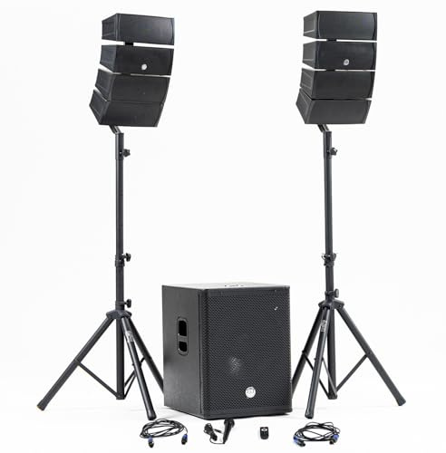 Paquete Sono DJ Completo BM Bmsonic BMS-15-ARRAY-BT, 1200 W, Altavoces satélite, Subwoofer 38 cm USB/Bluetooth, Soportes Cables