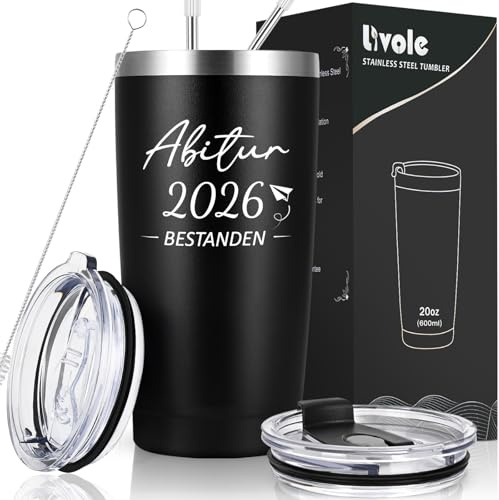 Livole Abi 2026 Geschenke, Schulabschluss Geschenk, Glückwünsche zum Abitur, Prüfung Bestanden Geschenk für Junge, Sohn - Abitur 2026 Bestanden - 20oz 600ml Doppelwandig Edelstahl Coffee to go Becher