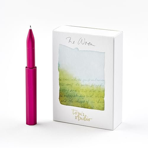 Tom's Studio The Wren – Refillable Everyday Writing Pen (Raspberry) | Japanese-Made Tip (0.3–0.5mm) | Anodised Aluminium | Includes Ink Reservoir & 3ml Midnight Ink Sample | Compact Gift for Writers