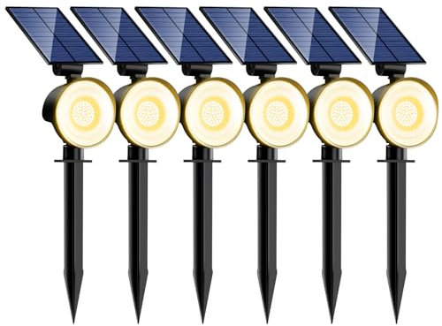 nipify 6 Pezzi Faretti Solari a Led da Esterno, 3 Modalità Luci Solari da Giardino Potenti, Impermeabile Lampade Solare per Patio, Garage, Cortile, Parete, Prato (Bianco Caldo)