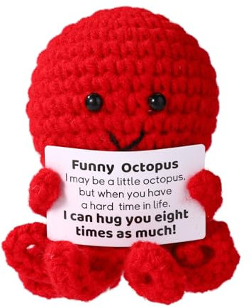 TOYMIS Positive Poulpe Positif, Animaux Drôles au Crochet Peluche Émotionnelle Soutien Positif Poupée Tricotée Poulpe Cadeaux et Décorations Parfaits pour Maison Bureau Les Fêtes(Rouge)