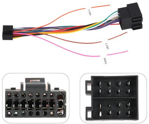 16 Pin ISO Wiring Harness Adapter for Android Car Stereo, Steering Wheel Control & Reverse Camera Line, Compatible with VW Ford Universal Car Radio Connector Plug