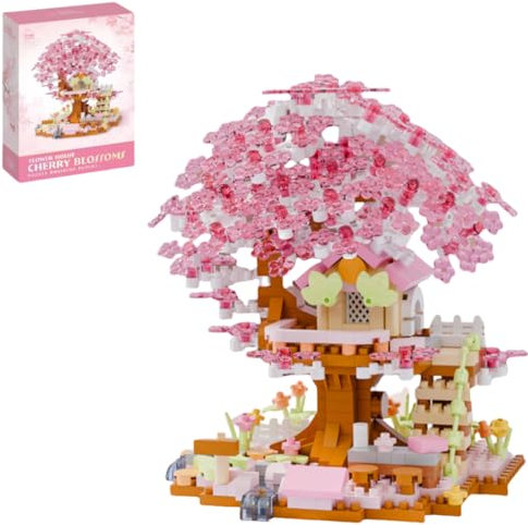 Cherry Blossom Tree Building Block Set, 690 PCS Japanese Sakura Tree House Building Kit, Flowers House Model Sets for Adults, Bonsai Home Decoration Construction Gift Toys for Kids Adults (Pink)