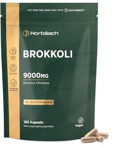 Brokkoli Kapseln 9000mg | Hochdosiert Sulforaphan Extrakt | Brokkolisprossen | 6 Monate Vorrat - 180 Vegan Kapseln | Horbaach