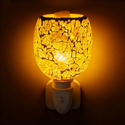 PORFOYO Elektrische Duftlampe, 10W, Duftlampe Wachs, Energie Sparen, Wachslampe, 3D Glas (8*7cm), Gelb, für Büro, Schlafzimmer, Yoga, Home, Geschenke, Mittelgroßer bis großer Raum