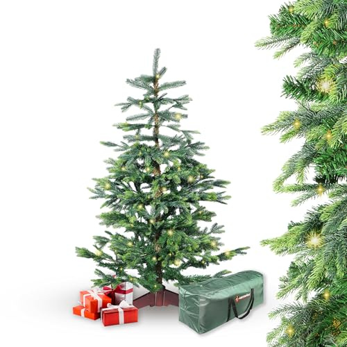 Gartenpirat Künstlicher Weihnachtsbaum BonTree Fichte 150 cm mit Beleuchtung 140 LED warmweiß Komfort-Set Christbaum künstlich mit Holzständer und Aufbewahrungstasche