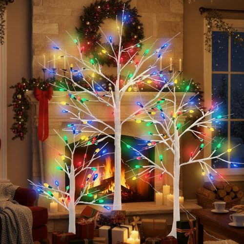 Tuanse Paquete de 3 árboles de Navidad iluminados, árbol de Navidad de 2 pies, 3 pies, 4 pies con luces LED de pino, funciona con USB, para interiores y exteriores, fiestas, vacaciones, decoraciones