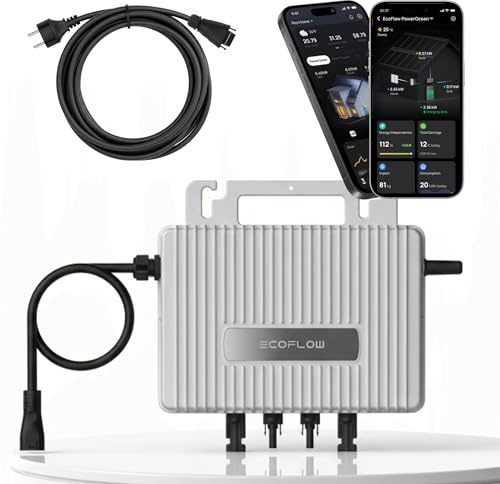 EcoFlow Mikro-Wechselrichter 800 W EFStreamMI800W für Balkonkraftwerk, IP67 wetterfest, Plug-&-Play Installation, 2 MPPT, Bluetooth & WiFi, inkl. 5 m Anschlusskabel, Micro Inverter