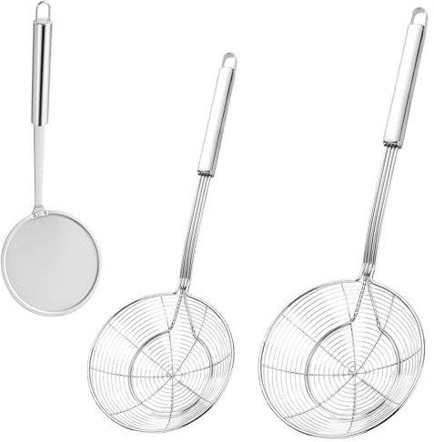 3 Stück Schaumkelle Edelstahl, Spinnennetz-Schöpflöffel, Hochwertige Schaumlöffel, Schöpfkelle Abseihlöffel Edelstahl und Löffel Filter Set für Küche, Braten, Koche, Filtern(14/16/12cm)