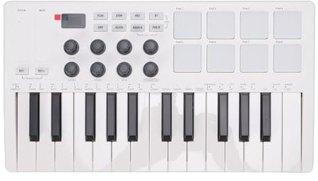 25-Tasten-MIDI-Keyboard-Controller, professionelles Musikproduktionswerkzeug mit 8 Hintergrundbeleuchteten Drum-Pads für Musiker, DJs und Studio-Arbeit