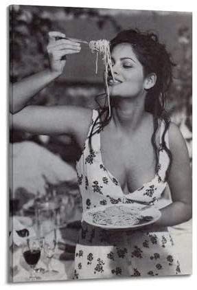 UFJWK55F99 Claudia Cardinale Poster auf Leinwand, Motiv: Italienische Frauen essen, Wandkunstdruck, ästhetisches Poster, moderne Kunst, Gemälde für Wohnzimmer, 40 x 60 cm, Rahmenstil