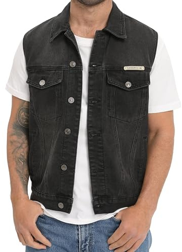 CoXuantion Homme Gilet en Jean Veste Courte Denim Rétro Gilet Multi-Poches Denim Veste Classique Biker Jean Gilets Décontractée Cowboy Sans Manches