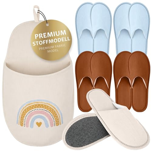 ONVAYA® ABS Gästepantoffel | Regenbogen mit Herz Set | Antirutsch Sohle | Hausschuhe | Filzpantoffel | Gr. 36-45 Gästehausschuhe | 2 Versionen