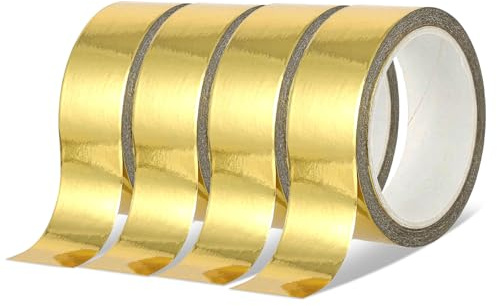 Quilax 4 Rollen Gold Washi Tape, 15 mm x 5 m Goldfolien Washi Tape,Gold Dekoratives Bastelband,Geschenkverpackungen Band,für Scrapbooking,Basteln,Dekoration,Geschenkverpackungen
