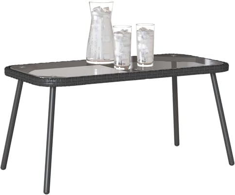 Tomostar Table Basse de Jardin, Table d'appoint Salon Terrasse Extèrieur Noir 90x45x43 cm Poly Rattan et Verre