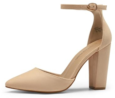 DREAM PAIRS Women's Coco High Heels Chunky Pumps,Nude/Suede,7