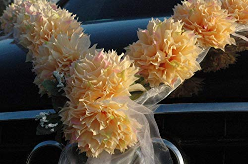 DAHLIEN Girlande Auto Schmuck Braut Paar Rose Deko Dekoration Autoschmuck Hochzeit Car Auto Wedding Deko PKW (Lemon/Weiß)