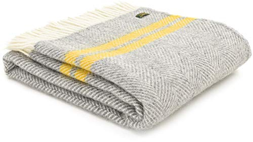 Wolldecke Fischgrät graugelb
