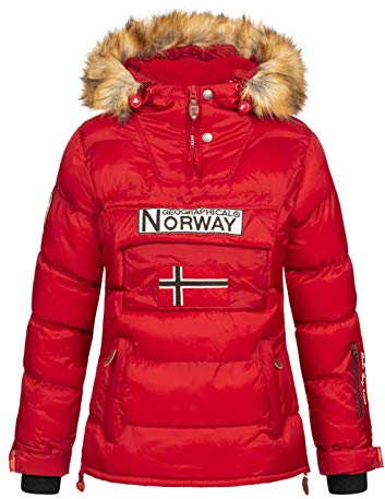 Geographical Norway Damen Winterjacke Belancolie Parka Jacke Schlupfjacke Skijacke Kapuze Webpelz, rot, Gr:XXL