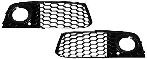 GSRECY 2 coperture per fendinebbia in rete nera lucida a nido d'ape, per fendinebbia e paraurti inferiore, adatte per A4 B8 2008-2012 (finiture nere)