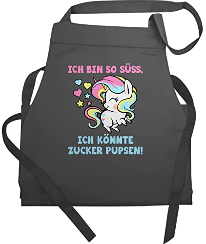 Shirtracer Schürze Geschenk - Lustige - Erwachsene - Ich bin so süß ich könnte Zucker pupsen - 60x87 - Anthrazit - kochschürze frauen küchenschürze sprüche geschenke pups apron männerschürze kochen