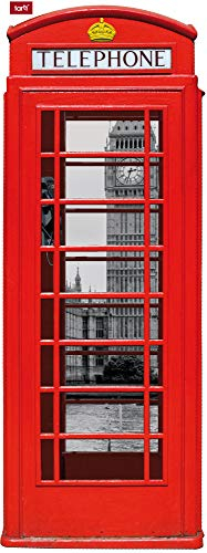 1art1 London Rote Telefonzelle Mit Big Ben Und Themse, Collage Wand-Tattoo | Deko Wandaufkleber für Wohnzimmer Kinderzimmer Küche Bad Flur | Wandsticker für Tür Wand Möbel/Schrank 215x81 cm
