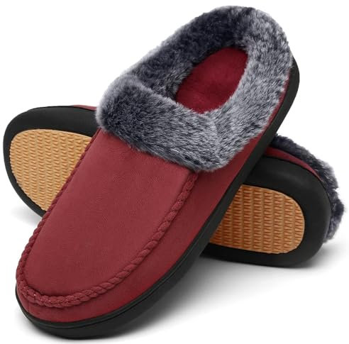 Mishansha Pantofole Donna Invernali Ciabatte Invernali da Casa Peluche Pantofole Memory Foam Imbottite per Donna Rosso,Gr.38 EU