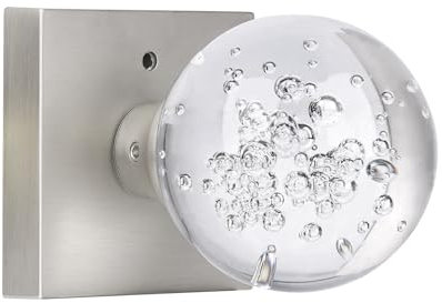 HIEMEY Glass Door Knobs Interior with Lock, Crystal Door Knobs Round Privacy Clear Bubble for Bed Bath Brushed Nickel