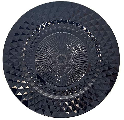 allgala Charger Plates, 13-Inch 6-Pack Heavy Duty Plastic Diamond Pattern Sparkling Wedding Black Charger Plates Halloween Decoration