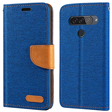 Oxford Stoff und PU Leder Flip Handyhülle Kompatibel mit LG G8s ThinQ, Robuste Klapphülle mit Kartenfächern und Magnetverschluss (Blau)