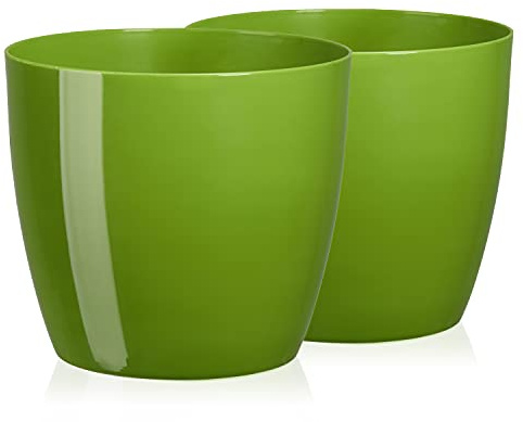 Tymar Lot de 2 pots à fleurs, forme ronde, cache-pot (Vert, ø 28 cm)