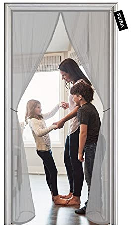 Magnet Fly Screen Door 170 x 220 cm,Parfait pour la porte du balcon,salon,cave - Montage facile et sans forage,- Gris