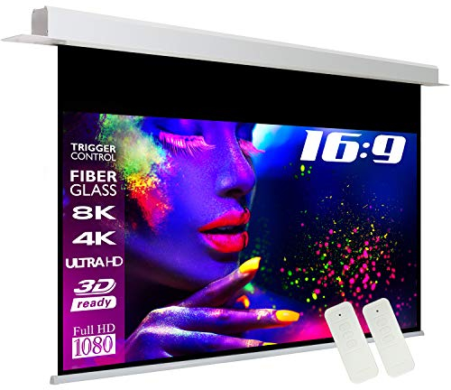 ESMART Expert CSX Deckeneinbau-Leinwand 238 cm Bild 186 x 105 cm (84) 16:9 | Infrarot Fernbedienung | Trigger-Steuerung | Heimkino elektrische Beamer Motor Projektions-Leinwand