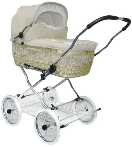 EICHHORN Kinderwagen Weidenkorb - Kinderwagen aus echter Weide, handgeflochten, Korb Natur, Stoff Beige