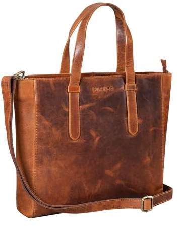 STILORD Rachel Tote Bag Leder Damen Umhängetasche Groß Schultertasche Laptop Handtasche Shopper XL Vintage Echtleder Farbe:schwarz