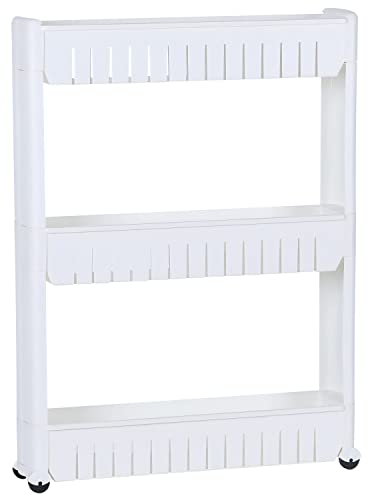 INTIRILIFE Rollwagen aus Kunststoff in Weiß - 54 x 12 x 71 cm - Nischenregal Lagergestell Küchenhalterung Gewürzregal zum Platz sparen für Alltagsgegenstände