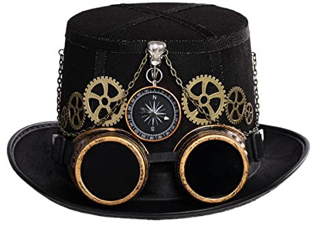 COSDREAMER Steampunk Top Hüte Goggle Gear Hut für Damen und Herren Gr. medium, Schwarz (M, Schwarz)