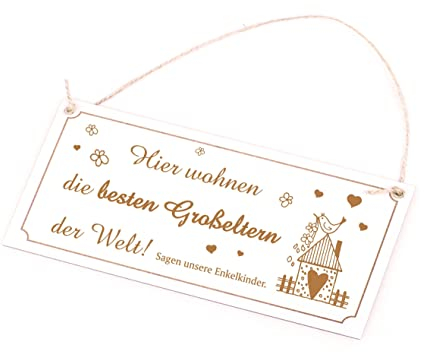 Oma Opa Schild Holz Spruch - Hier wohnen die besten Großeltern der Welt - Vintage Türdeko Geschenk graviert 20 x 10 cm