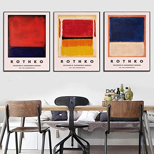 Dittelle Mark Rothko Ausstellungsposter für das Guggenheim Museum New York 1970 Museumsdruck Abstrakte Leinwandmalerei Heimdekoration 50 x 70 cm, 3 Stück, rahmenlos