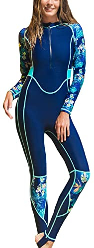 Maeau - Maillots de Bain de Sport d'été pour Plongé Femme Costume de Surf Une Pièce Manche Long Anti-UV Entraînement Athlétique Swimsuit Fermeture à Glissière Devant Bleu XL